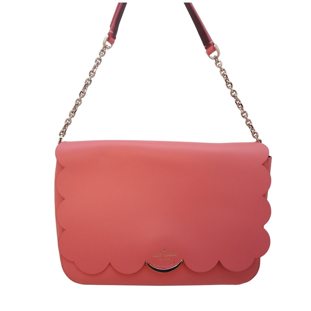 Kate Spade Scalloped Flap Shoulder Bag Womens OS Coral Pink Excellent Leather - Picture 1 of 7